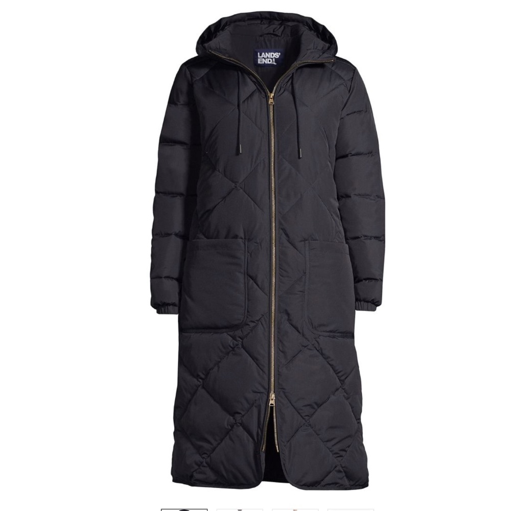 NWT Lands End Insulated Quilted Thermoplume Maxi Coat Black Size Small